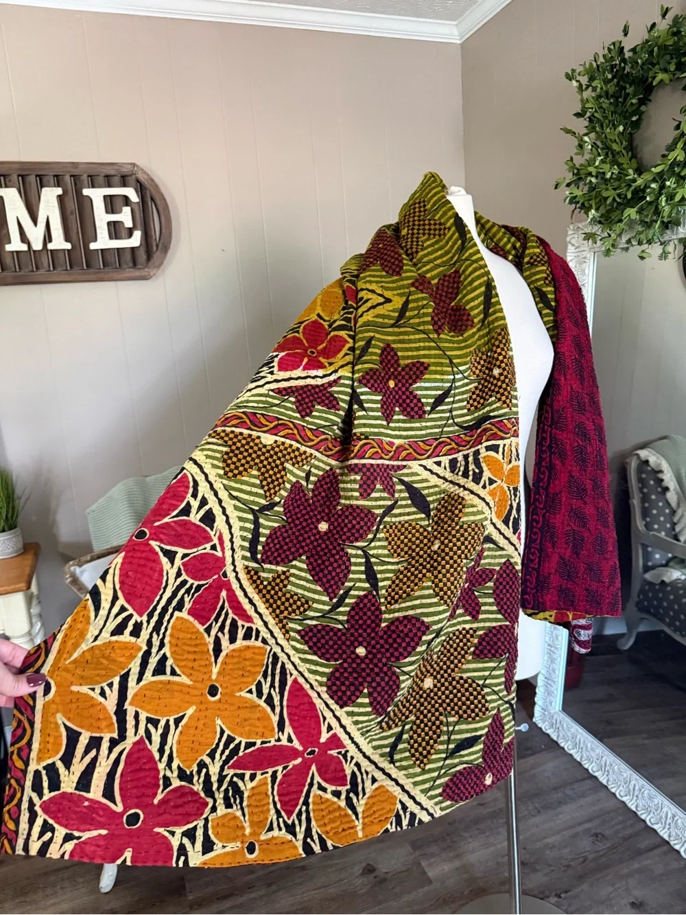 ConneXions Fair Trade Kantha Quilt Throw Recycled Sari Handmade India Boho 36x80